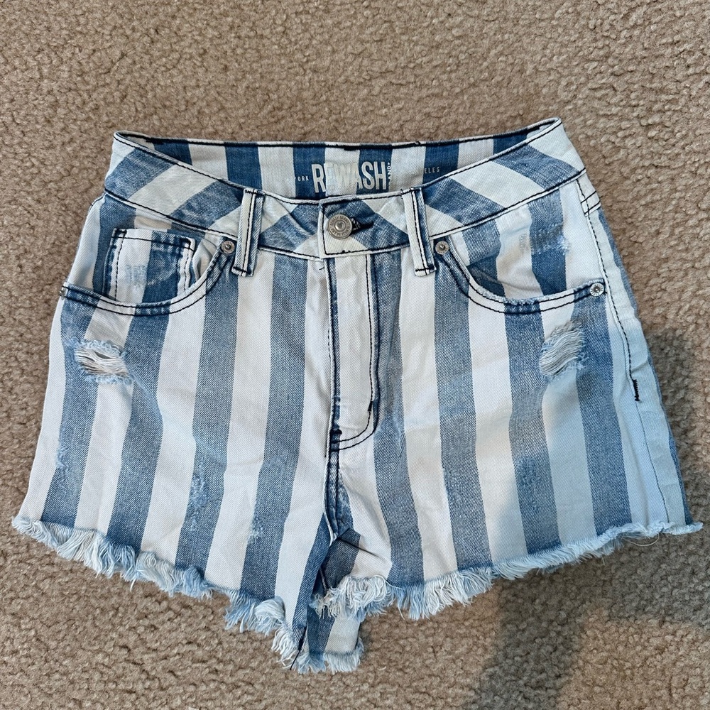 Blue and White Striped Women's Shorts